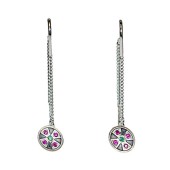 Серебряные серьги цепочки круглой подвеской (d=8 mm) православные с крестиками и цветными фианитами, арт. 298560