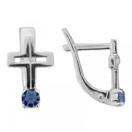 Серебряные серьги крестики 2 розовых фианита 329618