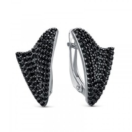 Серебряные серьги "SKAL SILVER" черные камни 345324