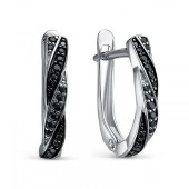Серебряные серьги короткие с черными фианитами, арт. 345335