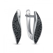 Серебряные серьги с черными камнями "Черный тюльпан", арт. 345444