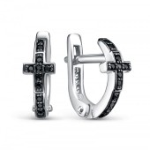 Серебряные серьги крестики с черными камнями, арт. 345450