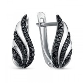 Серебряные серьги с черными фианитами, арт. 345603