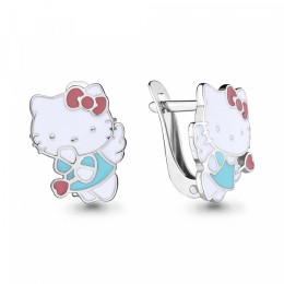 Серебряные детские серьги hello kitty Китти 346608