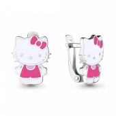 Серебряные детские серьги Hello Kitty в розовом платье, арт. 346609