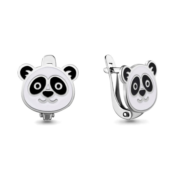 Детские серьги Панда серебро эмаль 35905