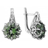 Серебряные серьги с камнями зеленый фианит