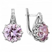 Серебряные серьги с камнями розовый фианит