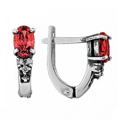 Сережки серебряные с камнями красные фианиты 31524