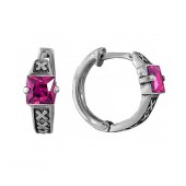 Серебряные серьги с фианитами розовые камни 31530
