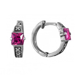Серебряные серьги с фианитами розовые камни 31530