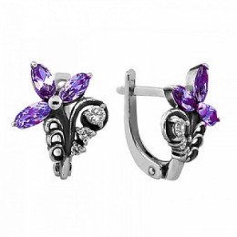Серебряные серьги с камнями сиреневые фианиты 31534
