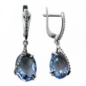 Серьги серебряные с синим камнем Фианит (высота серег 3,5 см), арт. 37433