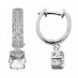 Серьги православные с молитвой из серебра прозрачный фианит 46910