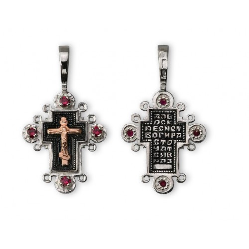Женский серебряный крест с золотым распятием 30559