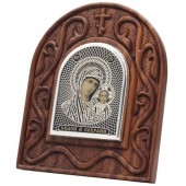 Настольная икона Казанская, дерево, обсидиан