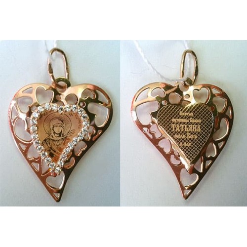 Золотой кулон сердце с иконой святая Татьяна 41972