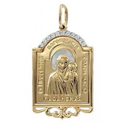 Нательная иконка женская золото фианиты подвеска Казанская 16111