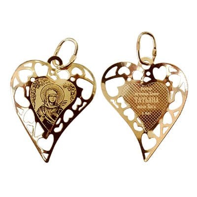 Золотой кулон сердце с иконой святая Татьяна 39681
