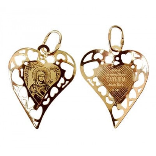 Золотой кулон сердце с иконой святая Татьяна 39681