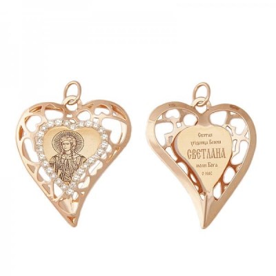 Золотой кулон сердце с иконой святая Светлана 41971