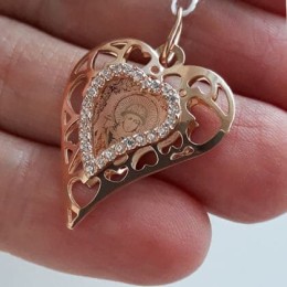 Золотой кулон сердце с иконой святая Ольга 41974