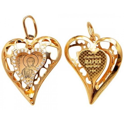 Золотой кулон сердце с иконой святая Мария 41978