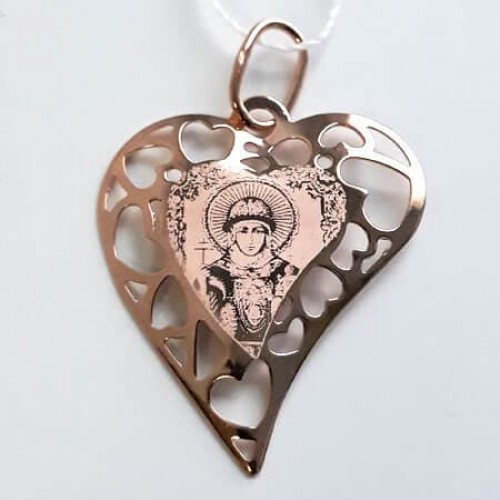 Золотой кулон сердце с иконой святая Ольга 43267