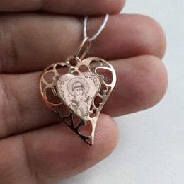 Золотой кулон сердце с иконой святая Ольга 43267