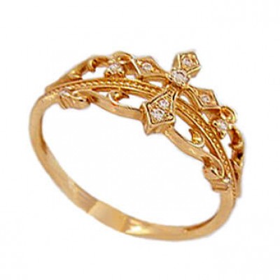 Золотое кольцо женское православное с фианитами 16098