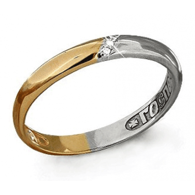 Золотое гладкое кольцо с фианитами спаси и сохрани 17207