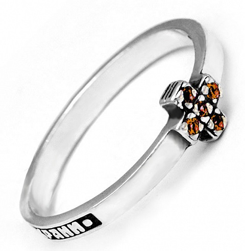 Кольцо серебряное с крестиком и красными фианитами